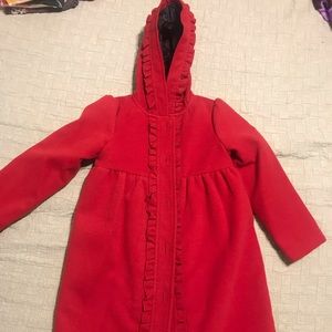 Red ruffle wool coat